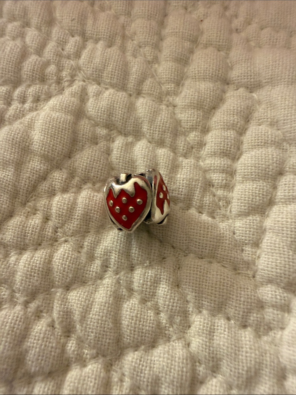 Pandora Retired Red Heart Strawberry Enamel Charm Bead